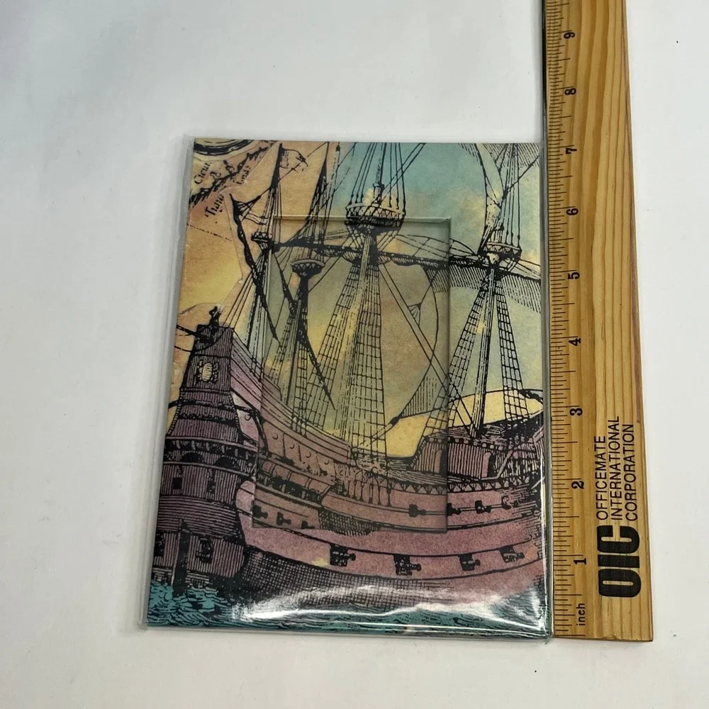Vintage Nautical Tall Ship Picture Frame 5x7 Coastal Maritime Decor Small Photo‎